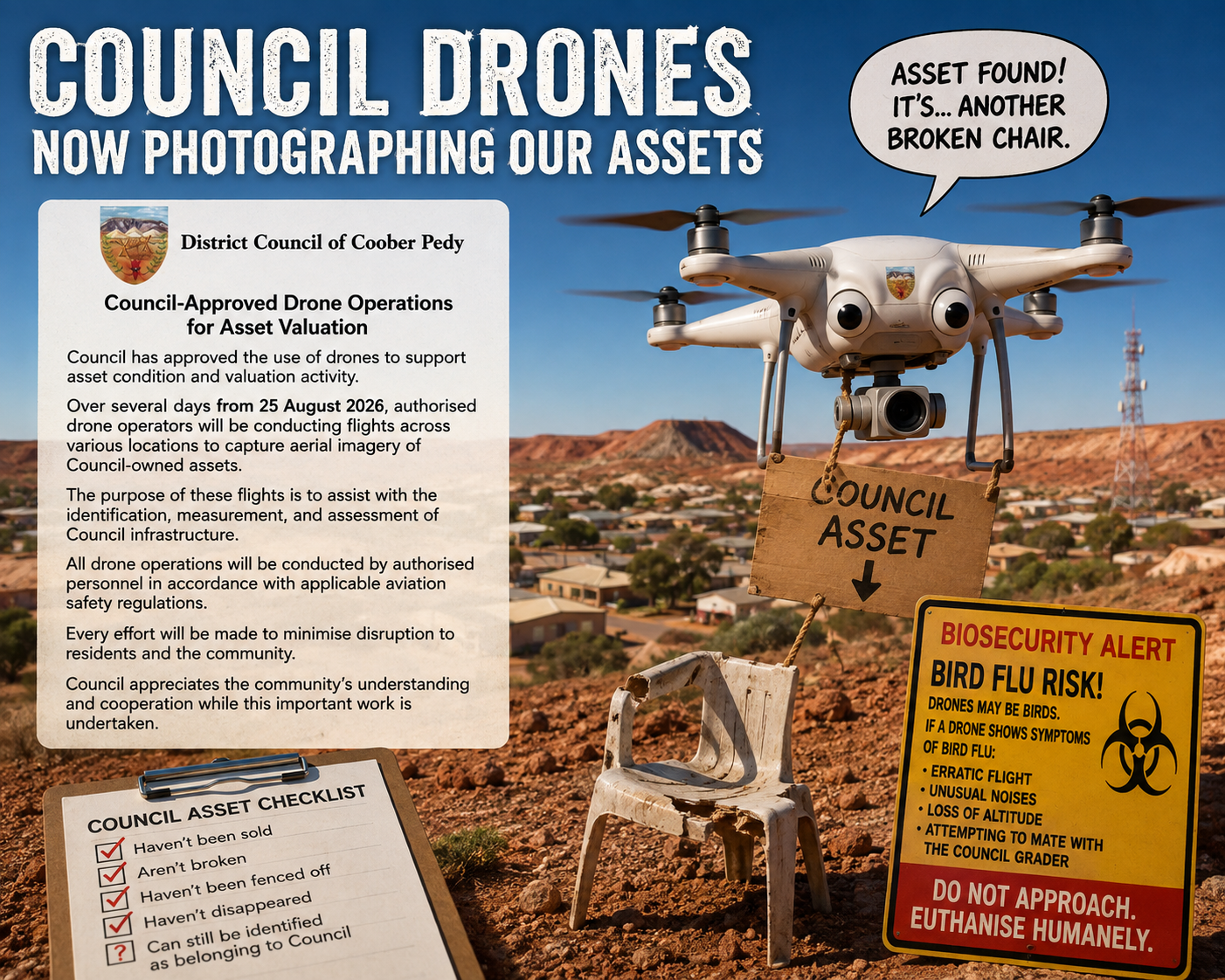 PUBLIC NOTICE: COUNCIL DRONES OVER COOBER PEDY **Satire**